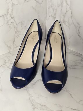 ACole Haan 'Lena' Women's Navy Peep-Toe Wedges